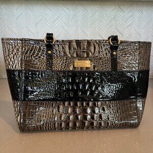 BRAHMIN Medium Asher Croco Black Gray Embossed Melbourne Leather Tote Shoulder